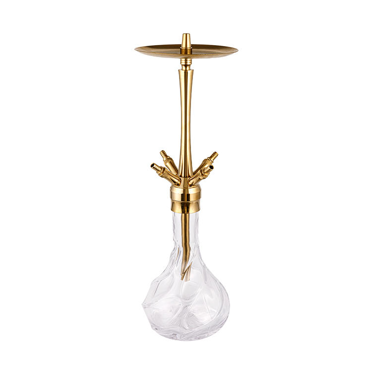Pattern Glass Gold Four-Hole Stainless Steel Hookah 64cm