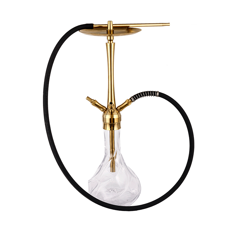 Patterned Transparent Glass Golden Four-Hole Stainless Steel Hookah 64cm