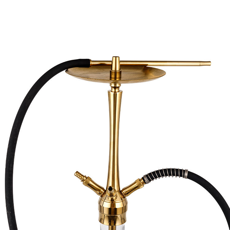 Patterned Transparent Glass Golden Four-Hole Stainless Steel Hookah 64cm