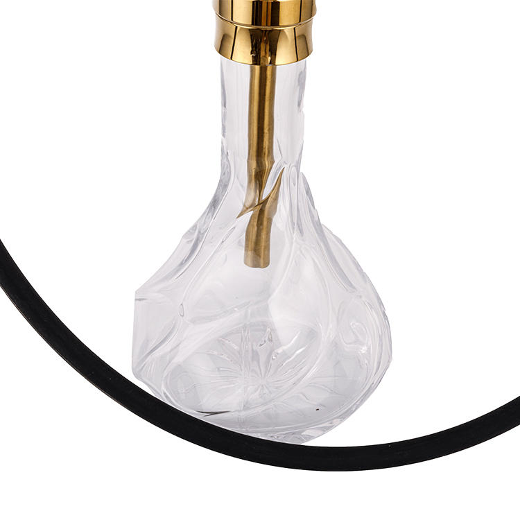 Patterned Transparent Glass Golden Four-Hole Stainless Steel Hookah 64cm