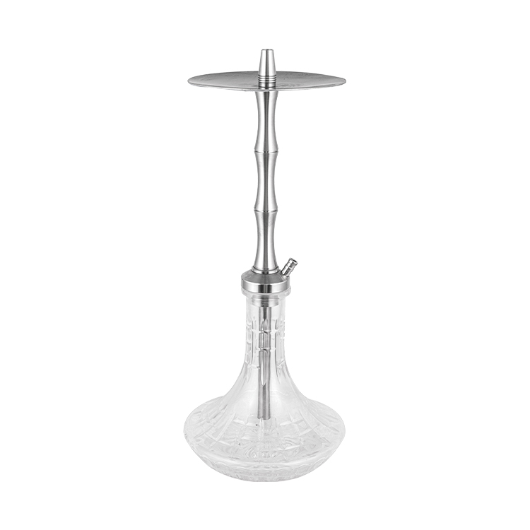 Patterned Clear Glass Silver Stainless Steel Single Hole Hookah 58cm