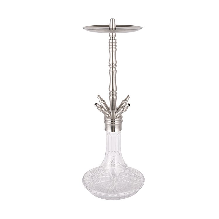 Patterned Clear Glass Silver Stainless Steel Four-Hole Hookah 64cm