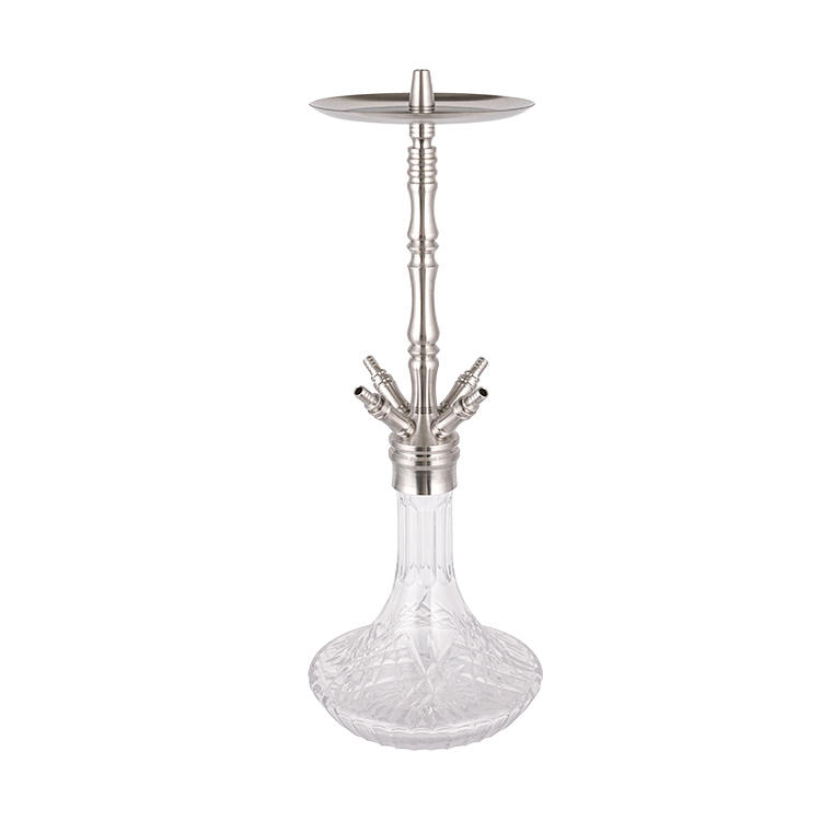 Patterned Clear Glass Silver Stainless Steel Four-Hole Hookah 64cm