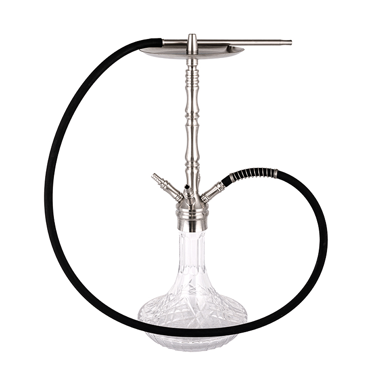 Transparent Pattern Glass Silver Stainless Steel Four Hole Hookah 64cm-1