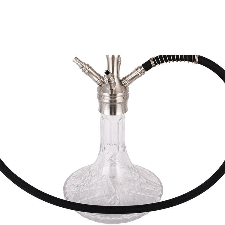 Transparent Pattern Glass Silver Stainless Steel Four Hole Hookah 64cm-1