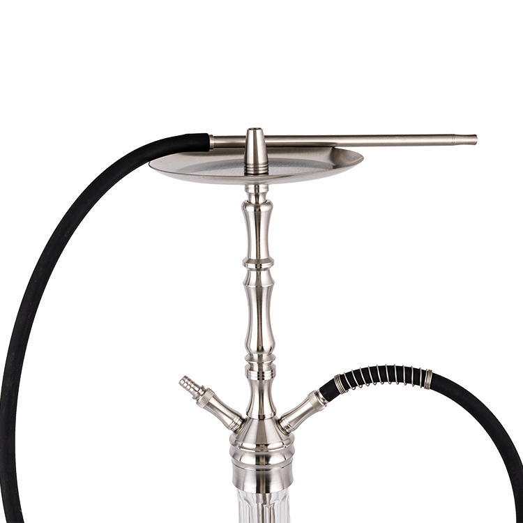 Patterned Clear Glass Silver Stainless Steel Two-Hole Hookah 64cm