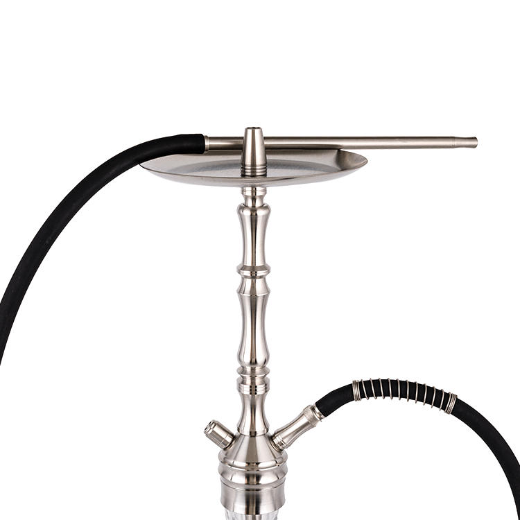 Patterned Clear Glass Silver Stainless Steel Two-Hole Hookah 64cm-1