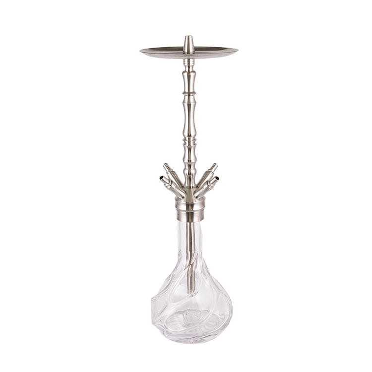 Atterned Clear Glass Silver Stainless Steel Four-Hole Hookah 64cm