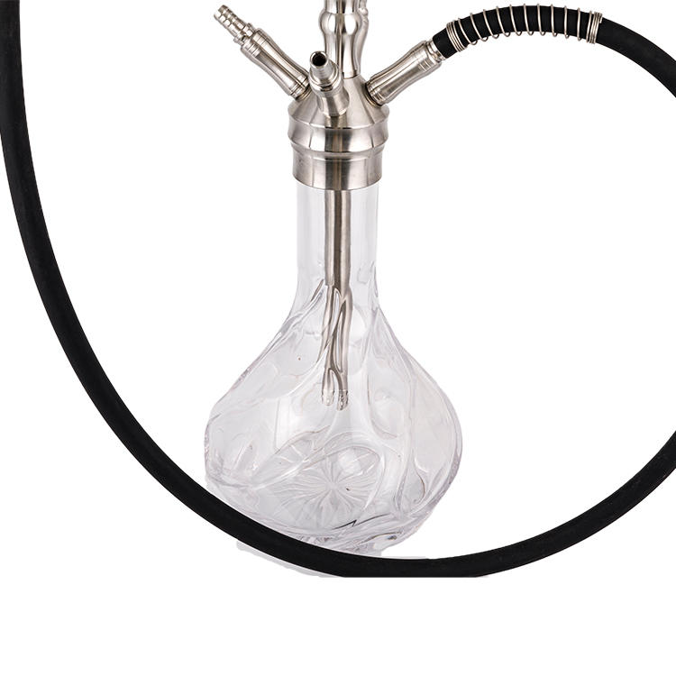Atterned Clear Glass Silver Stainless Steel Four-Hole Hookah 64cm