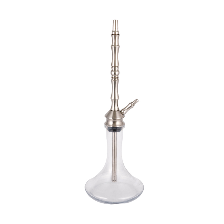Transparent Glass Silver Stainless Steel Metal Tube-1 Single Hole Hookah 68cm