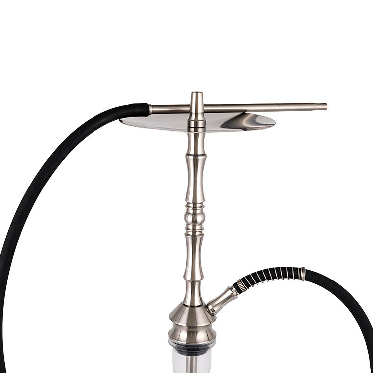 Transparent Glass Silver Stainless Steel Metal Tube-1 Single Hole Hookah 68cm