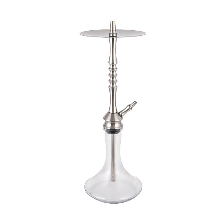 Transparent Glass Silver Stainless Steel Metal Tube-2 Single Hole Hookah 68cm
