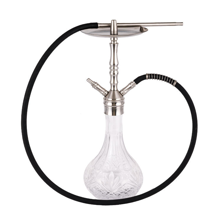 Patterned Clear Glass Silver Stainless Steel Two-Hole Hookah 57cm