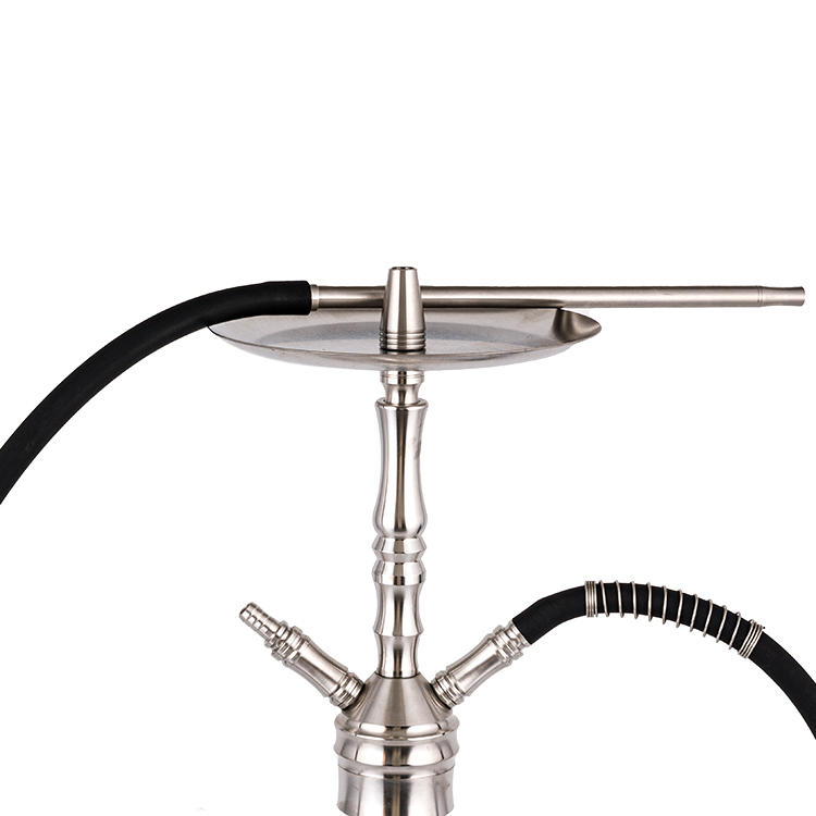 Patterned Clear Glass Silver Stainless Steel Two-Hole Hookah 57cm