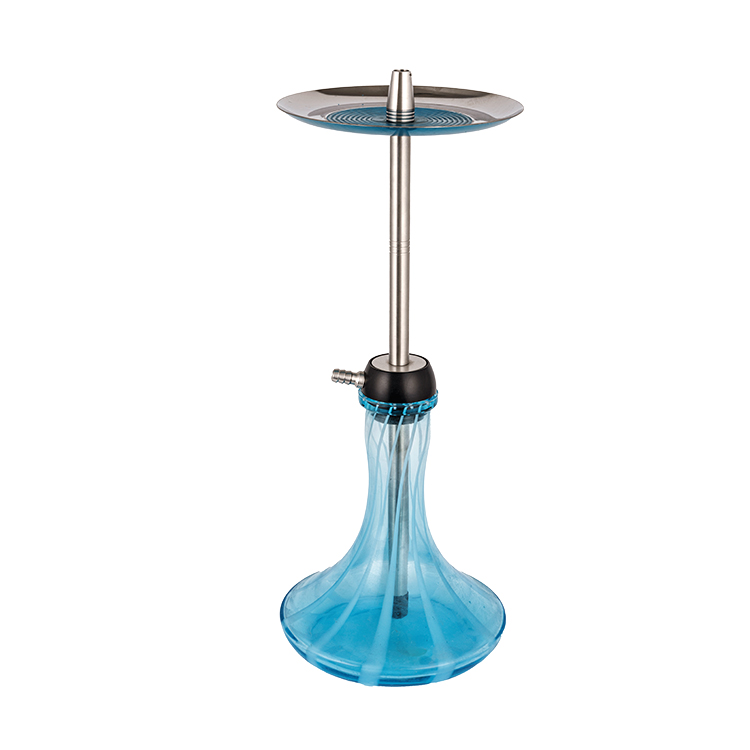 Blue Patterned Glass Pom+Stainless Steel Single Hole Hookah 56cm
