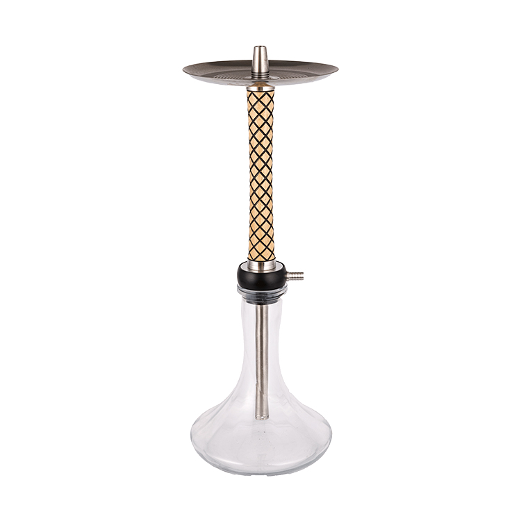 Transparent Glass Wood+Pom+Stainless Steel Wooden Pipe-1 Single-Hole Hookah 58cm