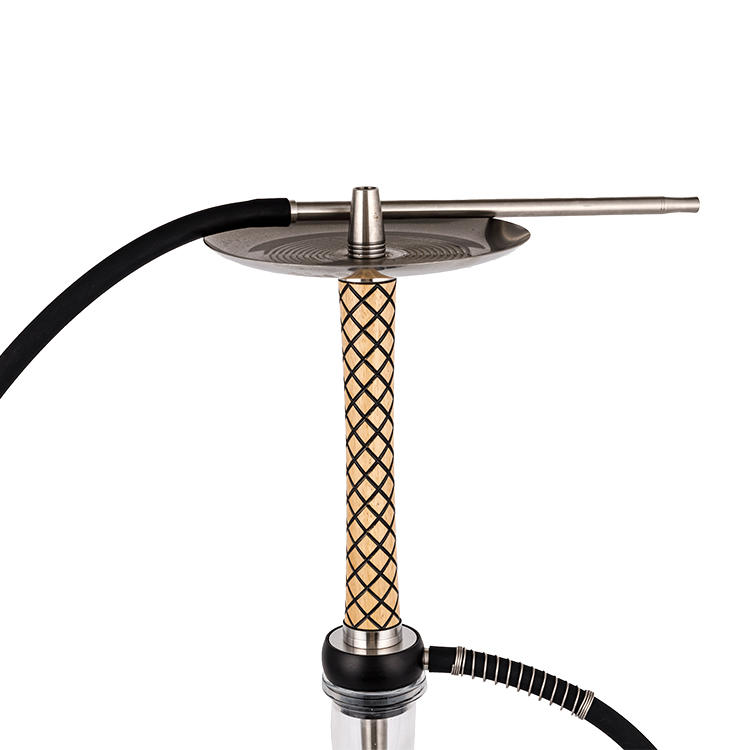 Transparent Glass Wood+Pom+Stainless Steel Wooden Pipe-1 Single-Hole Hookah 58cm
