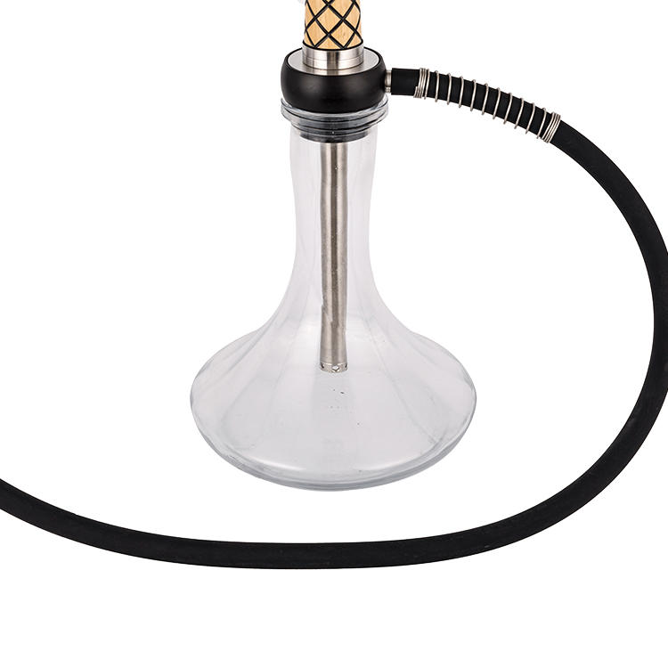 Transparent Glass Wood+Pom+Stainless Steel Wooden Pipe-1 Single-Hole Hookah 58cm