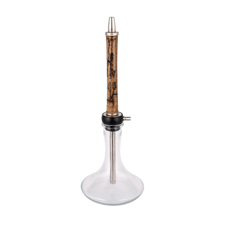 Transparent Glass Wood+Pom+Stainless Steel Wooden Tube-2 Single-Hole Hookah 58cm