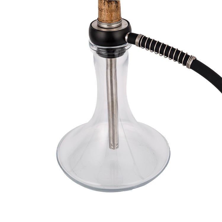 Transparent Glass Wood+Pom+Stainless Steel Wooden Tube-2 Single-Hole Hookah 58cm