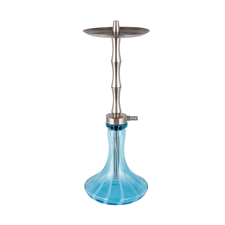 Blue Pattern Glass Silver Stainless Steel Metal Tube-1 Single Hole Hookah 60cm