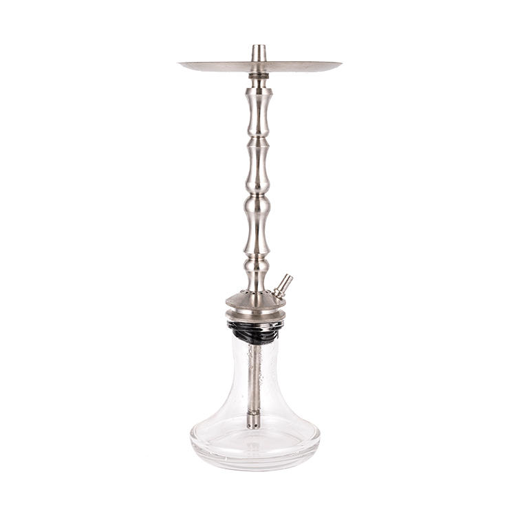 Transparent Glass Silver Stainless Steel Metal Tube-3 Single-Hole Hookah 64cm