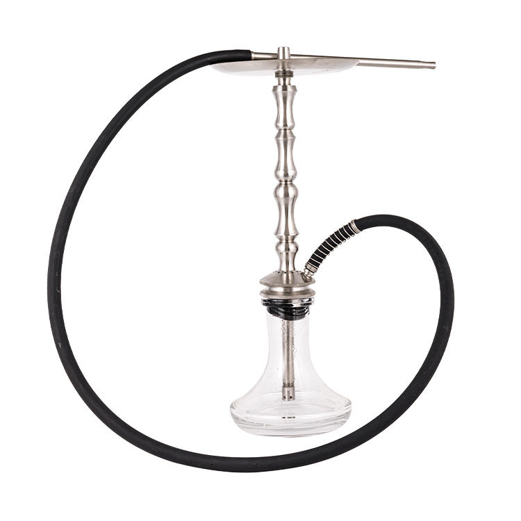 Transparent Glass Silver Stainless Steel Metal Tube-3 Single-Hole Hookah 64cm