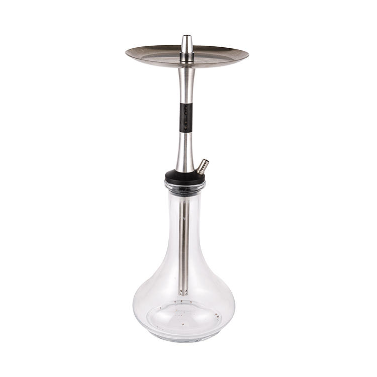 Transparent Glass Pom+Stainless Steel Material Silver+Black Metal Tube-3 Single-Hole Hookah 56cm