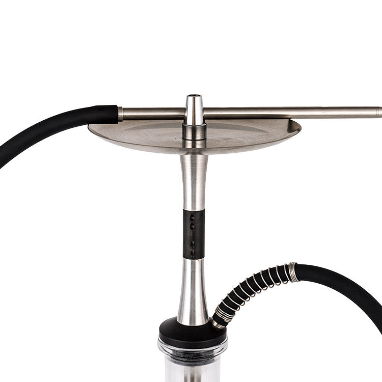 Transparent Glass Pom+Stainless Steel Material Silver+Black Metal Tube-3 Single-Hole Hookah 56cm
