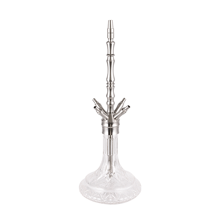 Silver Clear Stainless Steel And Glass Motif Four Hole Hookah 64cm