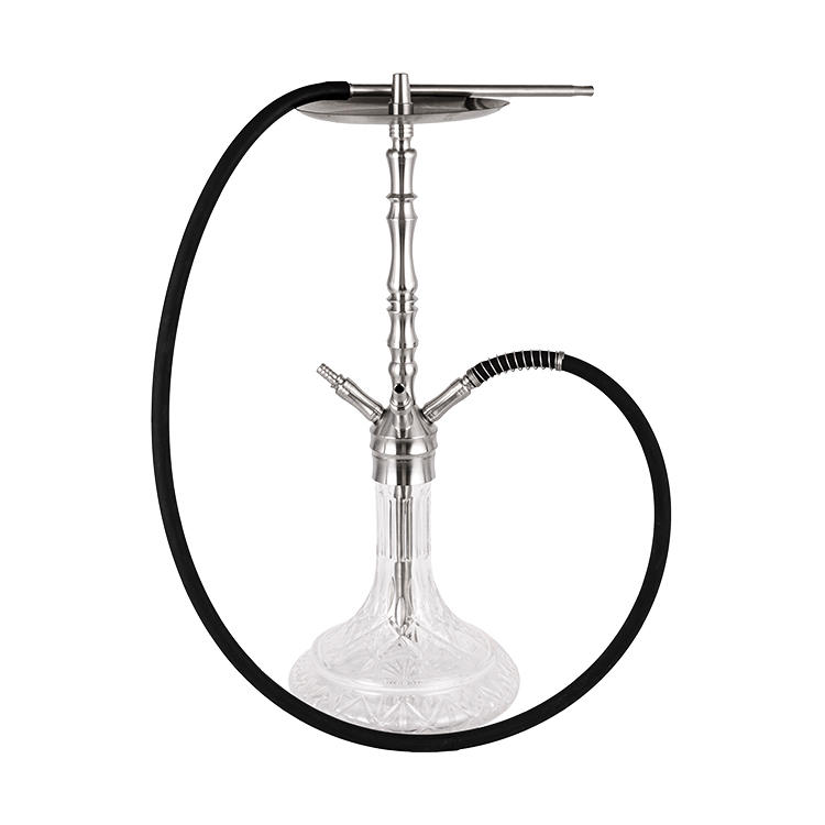 Silver Clear Stainless Steel And Glass Motif Four Hole Hookah 64cm
