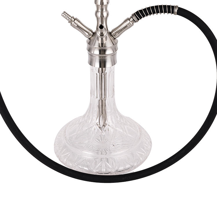 Silver Clear Stainless Steel And Glass Motif Four Hole Hookah 64cm