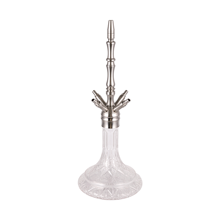 Patterned Clear Glass Silver Stainless Steel Four-Hole Hookah 61m
