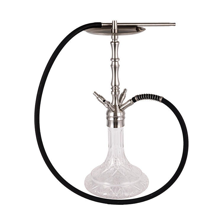Patterned Clear Glass Silver Stainless Steel Four-Hole Hookah 61m