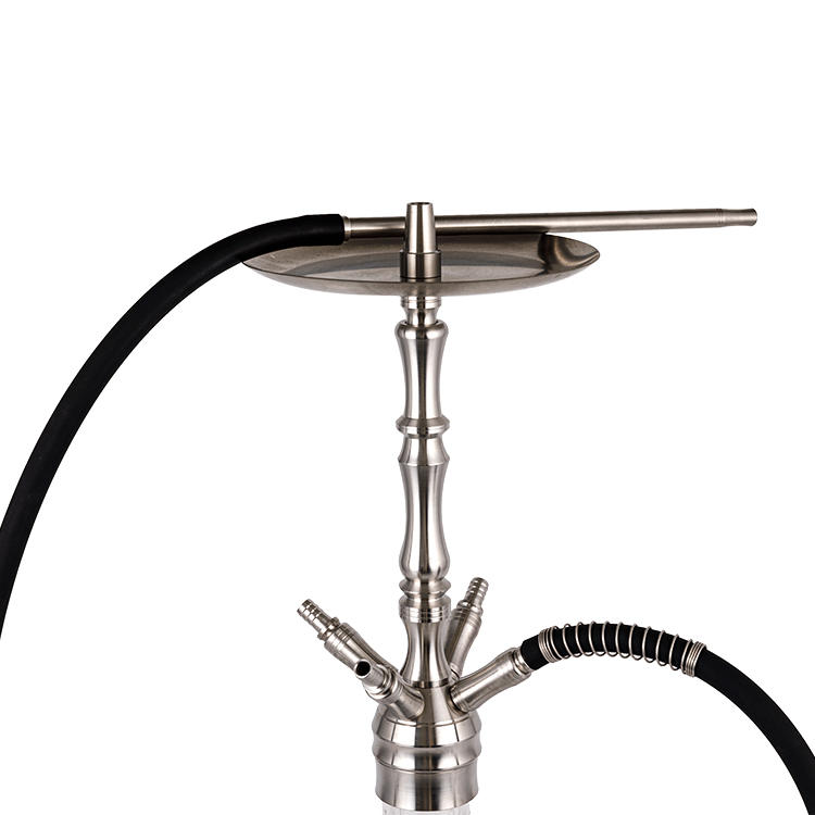 Patterned Clear Glass Silver Stainless Steel Four-Hole Hookah 61m