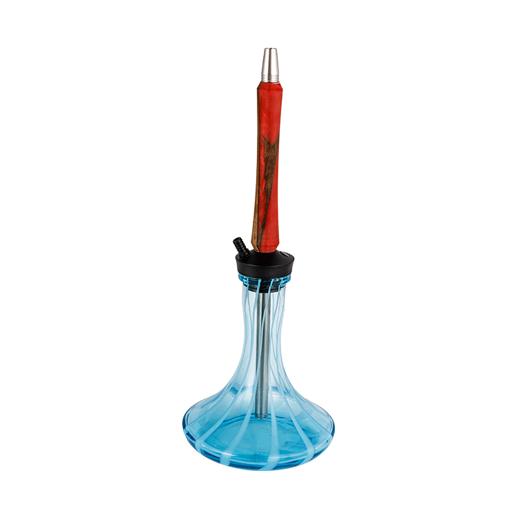 Blue Patterned Glass Pom+Stainless Steel Red Metal Tube Single Hole Hookah 56cm