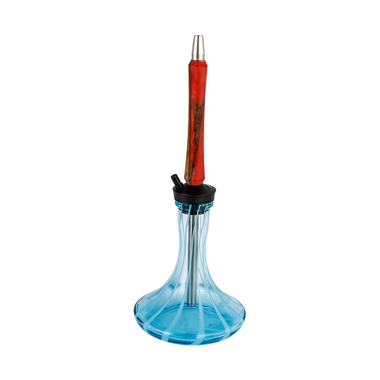 Blue Patterned Glass Pom+Stainless Steel Red Metal Tube Single Hole Hookah 56cm