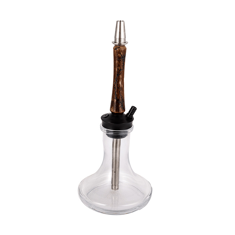 Transparent Glass Wood+Pom+Stainless Steel Material Wooden Tube Single Hole Hookah 40cm