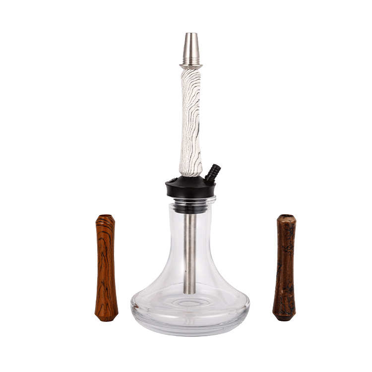 Transparent Glass Wood+Pom+Stainless Steel Wooden Tube-3 Single-Hole Hookah 58cm