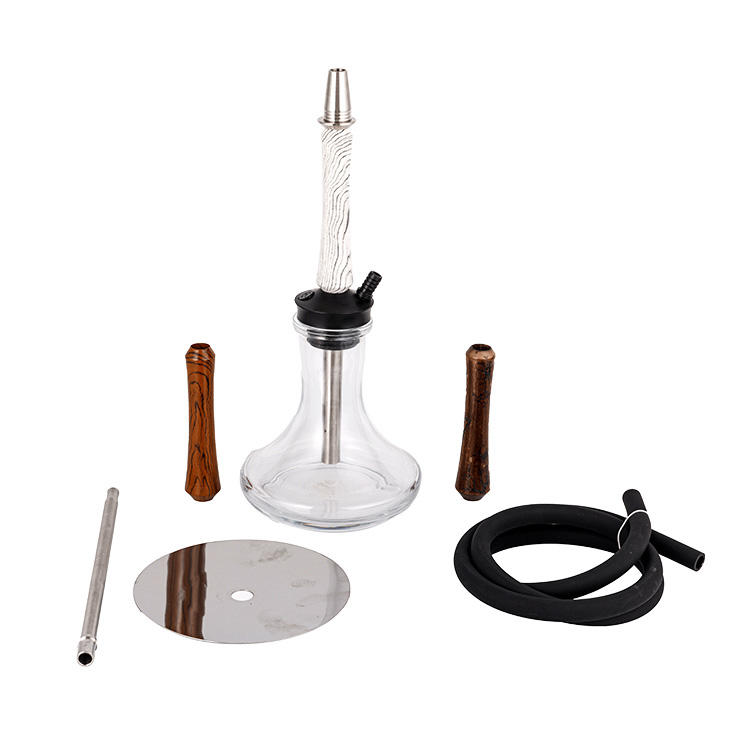 Transparent Glass Wood+Pom+Stainless Steel Wooden Tube-3 Single-Hole Hookah 58cm