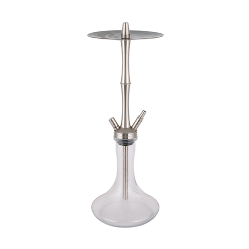 Clear Glass Silver Stainless Steel Two-Hole Hookah 58cm
