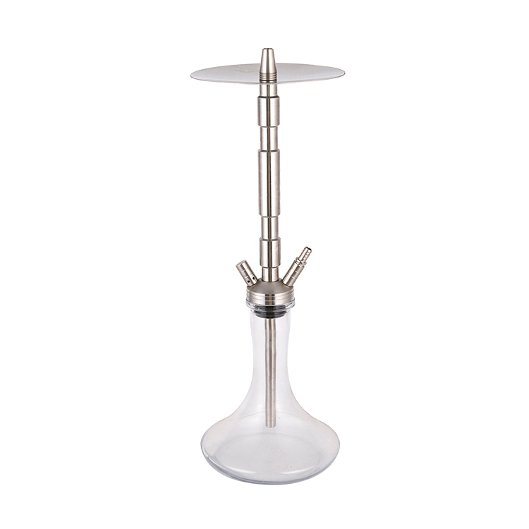 Silver Stainless Steel Clear Glass Two Hole Hookah 58cm