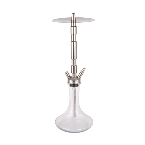 Clear Glass Silver Stainless Steel Two-Hole Hookah 58cm