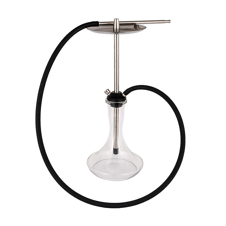 Transparent Glass Pom+ Stainless Steel Double Hole Silver Hookah 56cm
